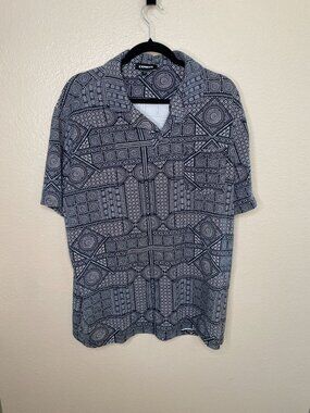 Express Mens Geometric Patterned Short Sleeve Shirt XL Polo Cotton Blend Collar